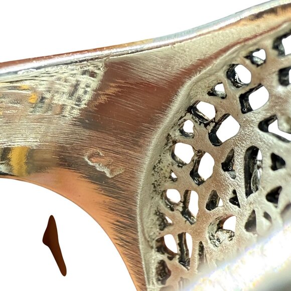 Vintage CW Sterling Silver Oval Filigree Flower Leaf Ring Size 7 Silver Tone Ret - Picture 4 of 7